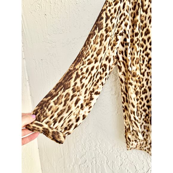 J.Crew Long Sleeve Leopard Print Tie Neck Button Up Shirt Brown Women's Large - Picture 4 of 7